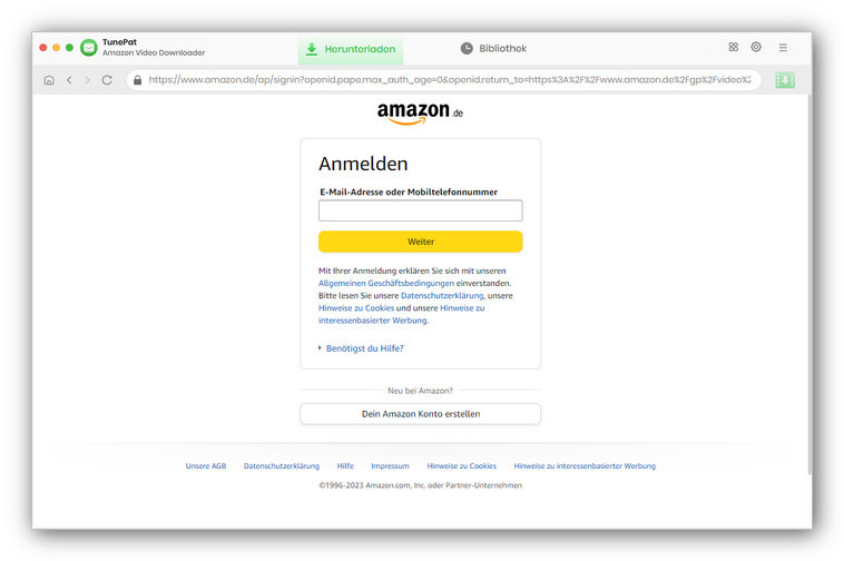 sich mit Amazon-Prime-Konto anmelden