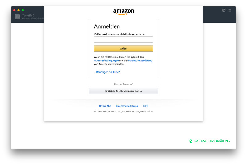 sich mit Amazon-Prime-Konto anmelden