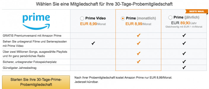 Amazon Prime Mitgliedschaft