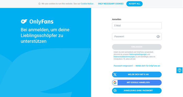 Anmeldung bei OnlyFans