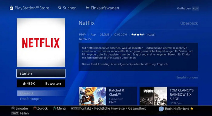 Netflix auf PS4 installieren