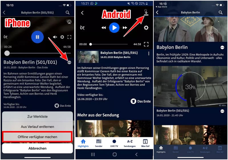 Film von der ARD Mediathek-App herunterladen