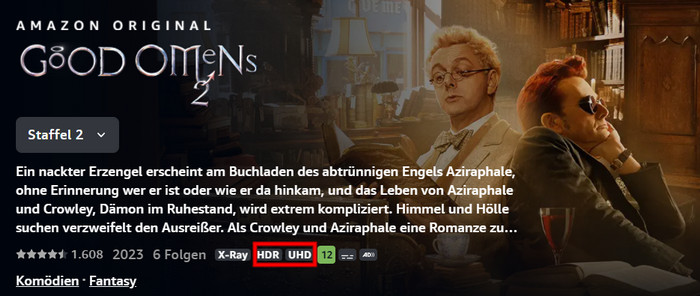 Kennzeichen von 4K-Auflösung bei Amazon Prime Video