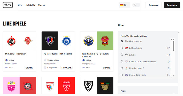 Fußball Streaming-Seite OneFootball