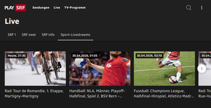 Fußball Streaming-Seite SRF