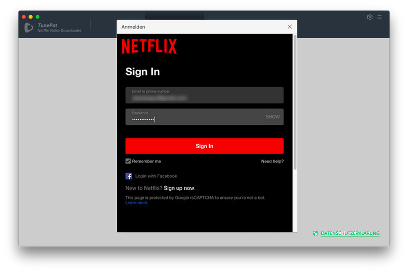 Melden Sie sich mit Netflix-Konto auf dem TunePat an