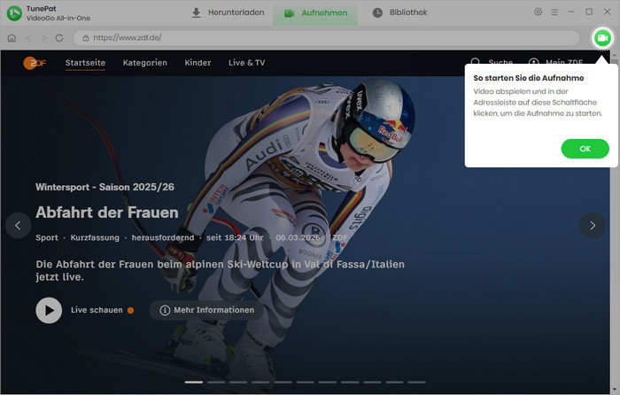 Aufnahme‑Schaltfläche klicken